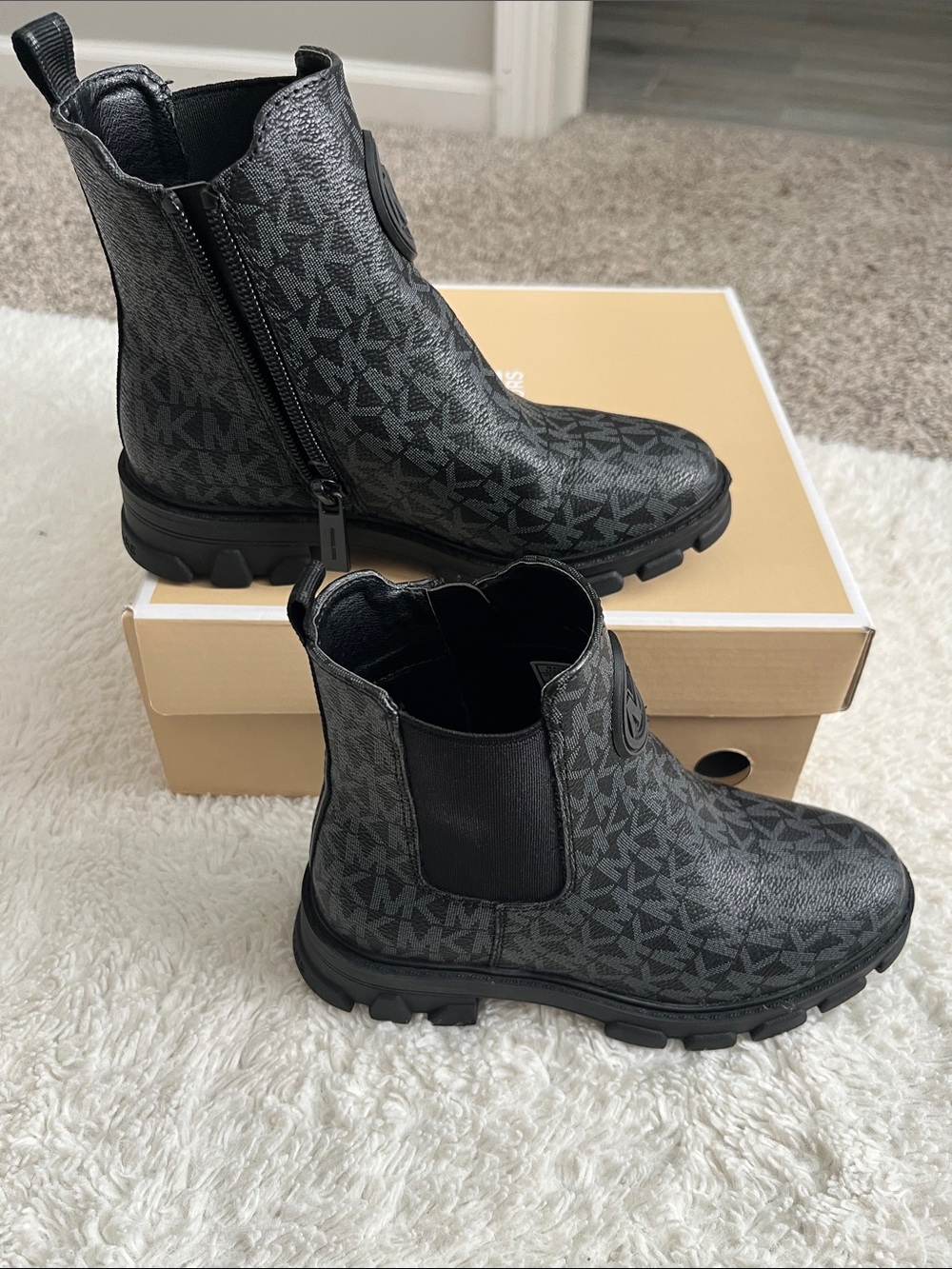 Michael Kors Black MK Monogram Ridley Chelsea Boots